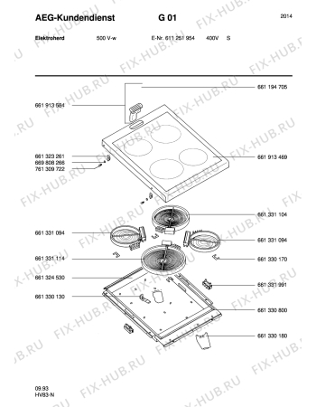 Взрыв-схема плиты (духовки) Aeg 500V-W S 400V - Схема узла Section1